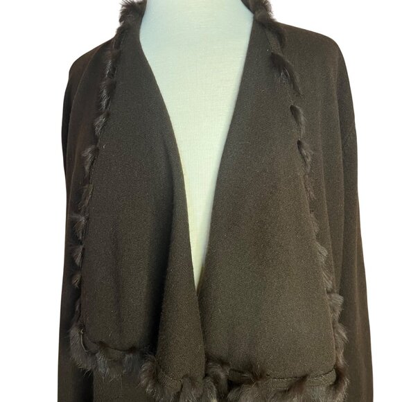 Jones New York Signature L Brown Rabbit Fur Trim Cardigan Viscose/Lamb Wool - Picture 6 of 16